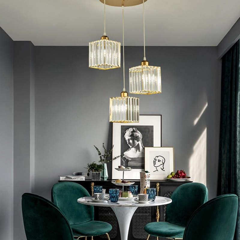 Kristy Suspension Ronde/Carré Nordique, Métal/Verre, Noir/Or, Salon/Bar