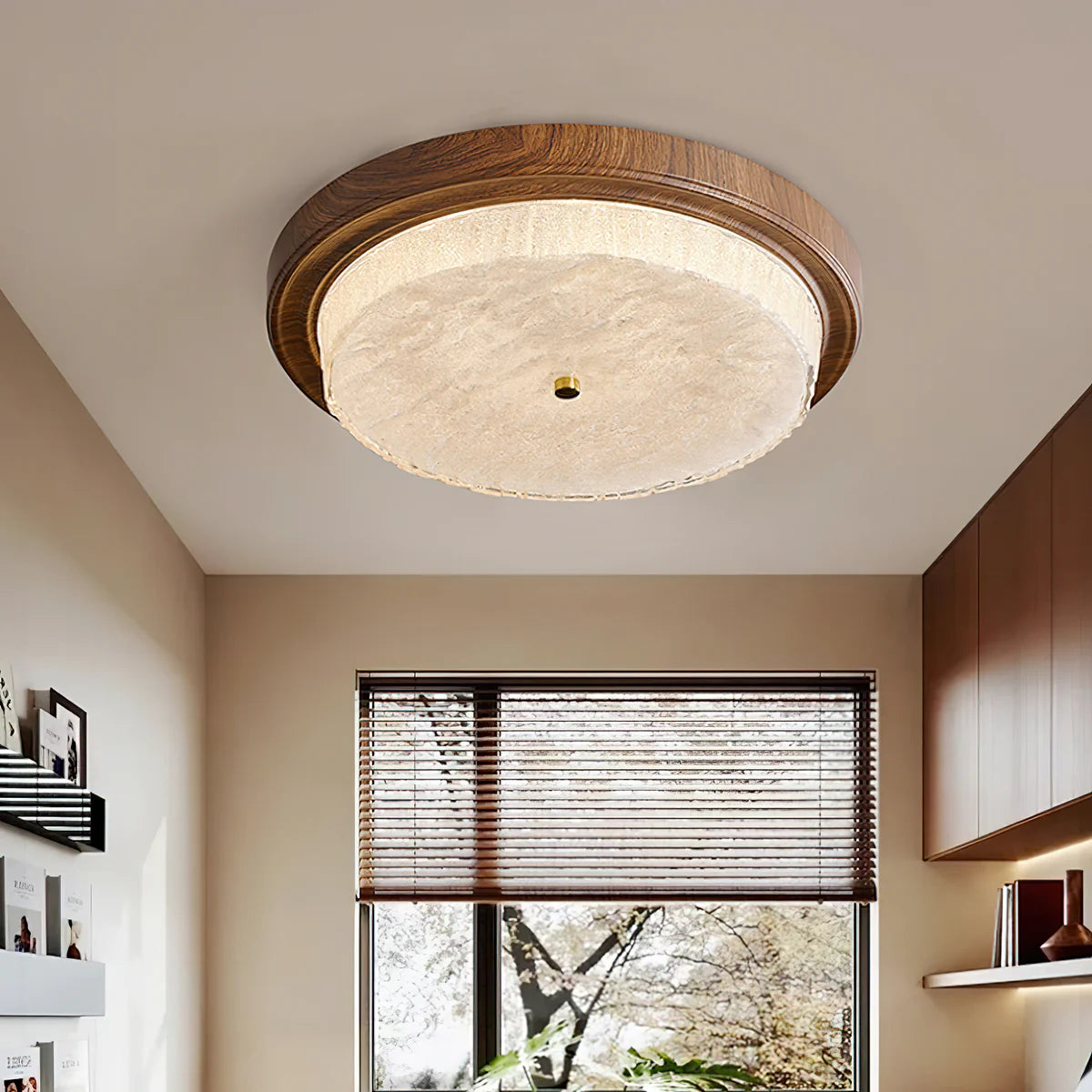 Ozawa Unusual Rustic Round Ceiling Light Bedroom Dining Room