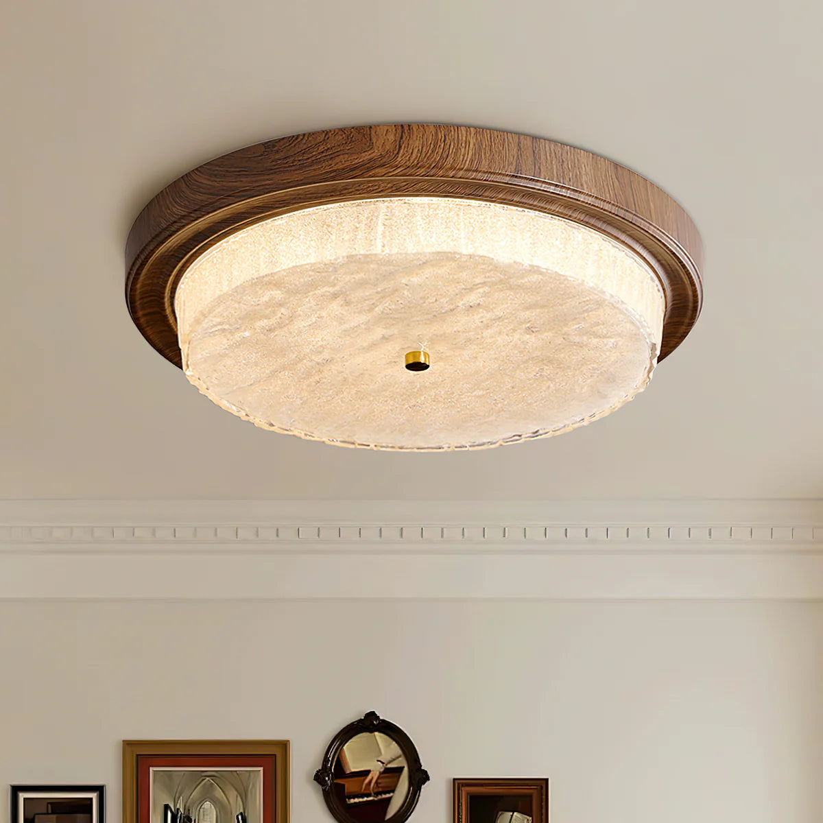 Ozawa Unusual Rustic Round Ceiling Light Bedroom Dining Room