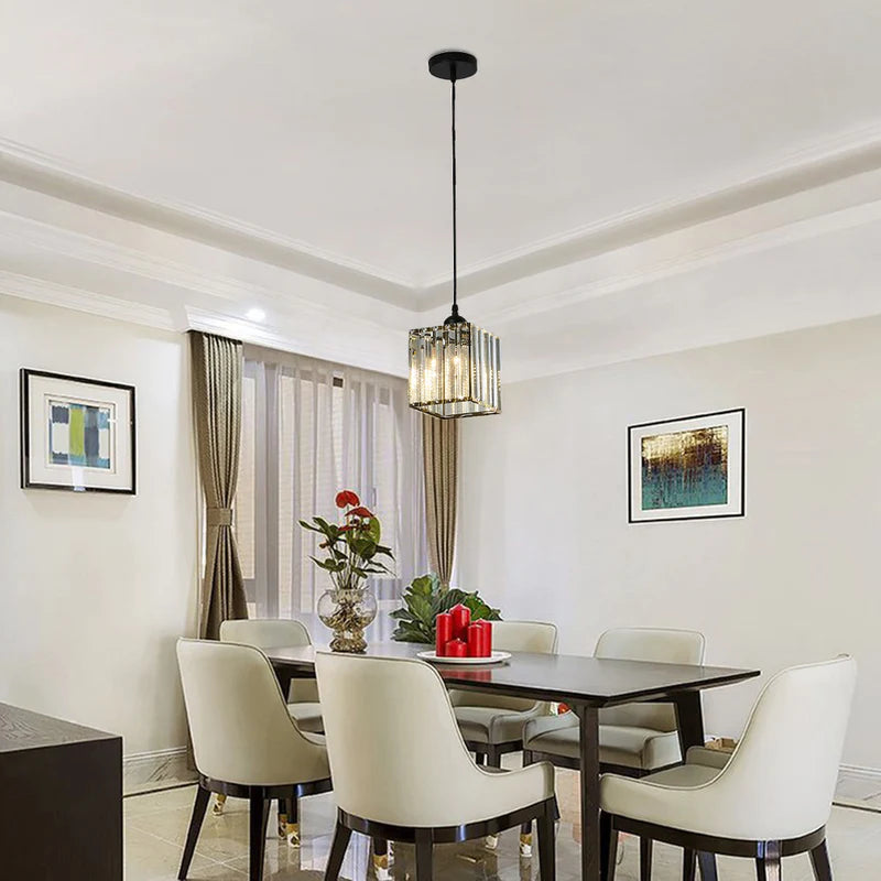 Kristy Suspension Ronde/Carré Nordique, Métal/Verre, Noir/Or, Salon/Bar