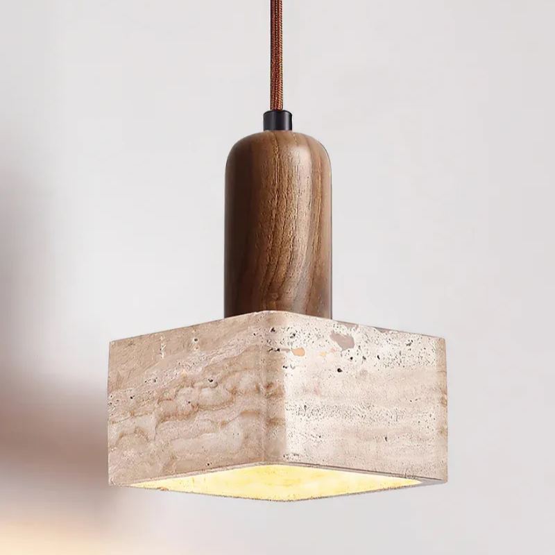 Zaid Minimalism Travertine Wood Pendant Lamp Bedroom Dining Room