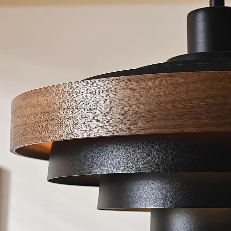 Muto Modern Round Metal Wood Pendant Light Dining Living Room