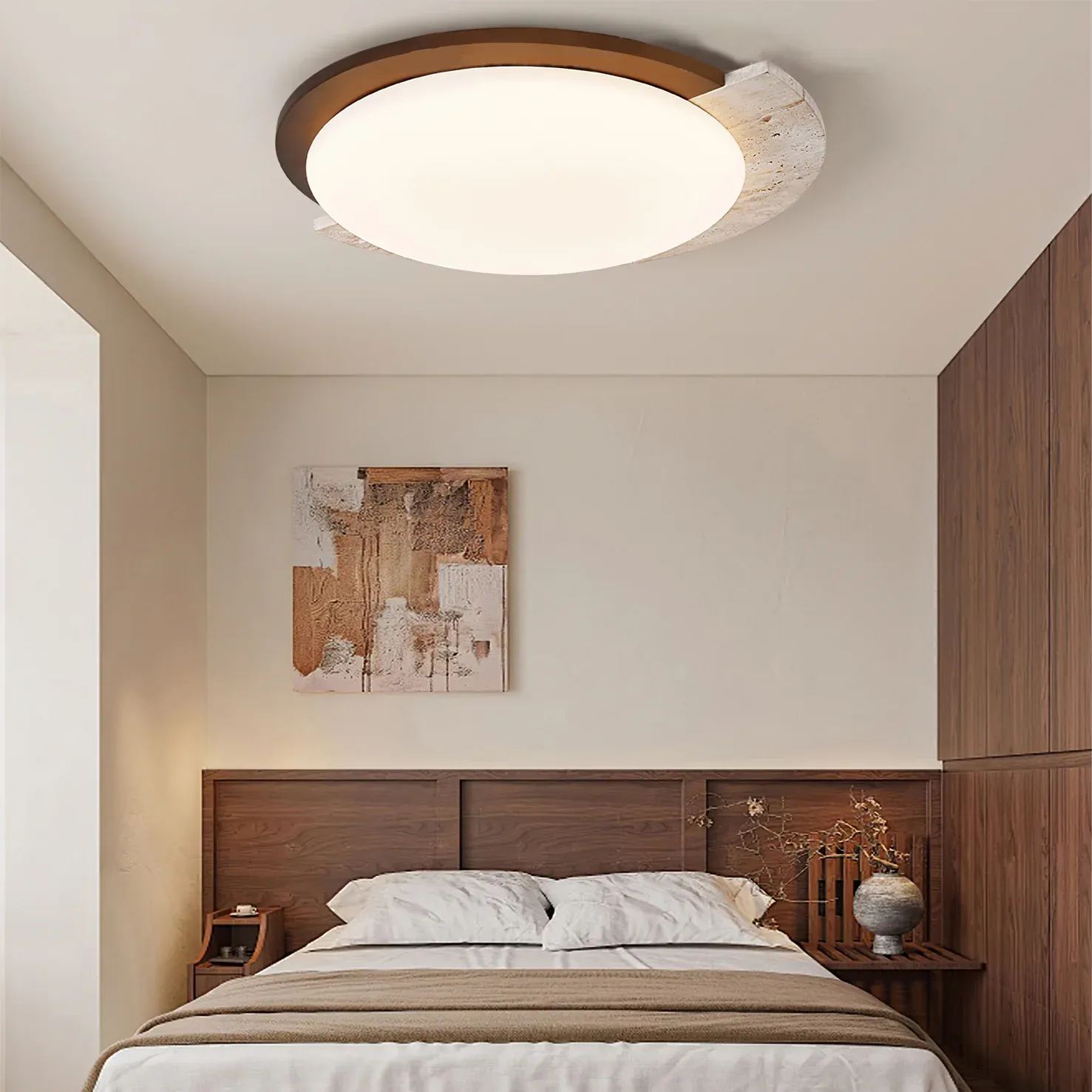 Zaid Vintage Rond Acrylique Bois Plafonnier Chambre à Coucher Salon