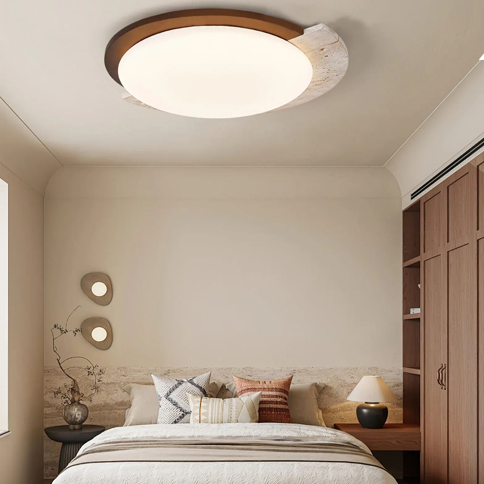 Zaid Vintage Rond Acrylique Bois Plafonnier Chambre à Coucher Salon