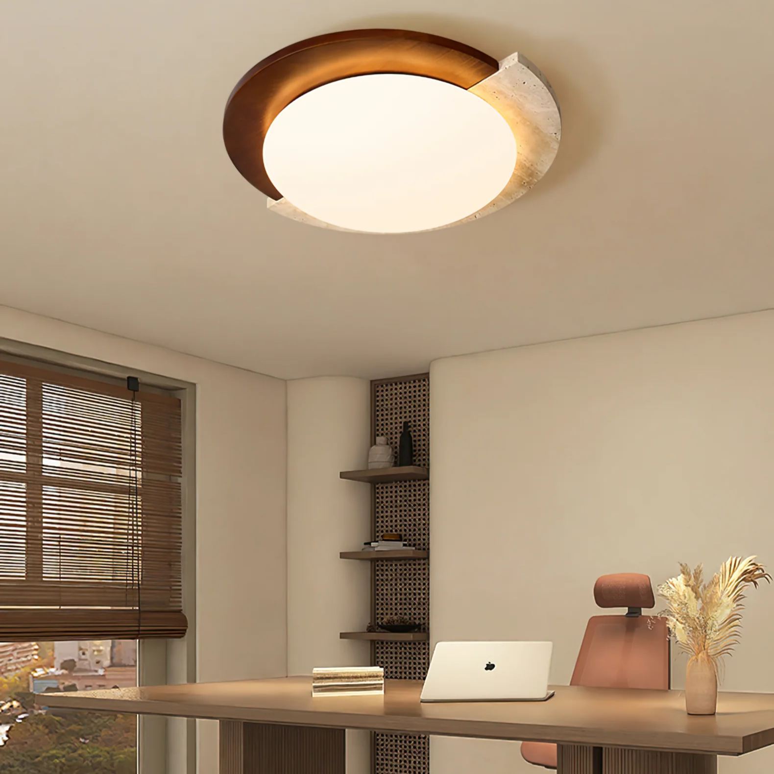 Zaid Vintage Rond Acrylique Bois Plafonnier Chambre à Coucher Salon