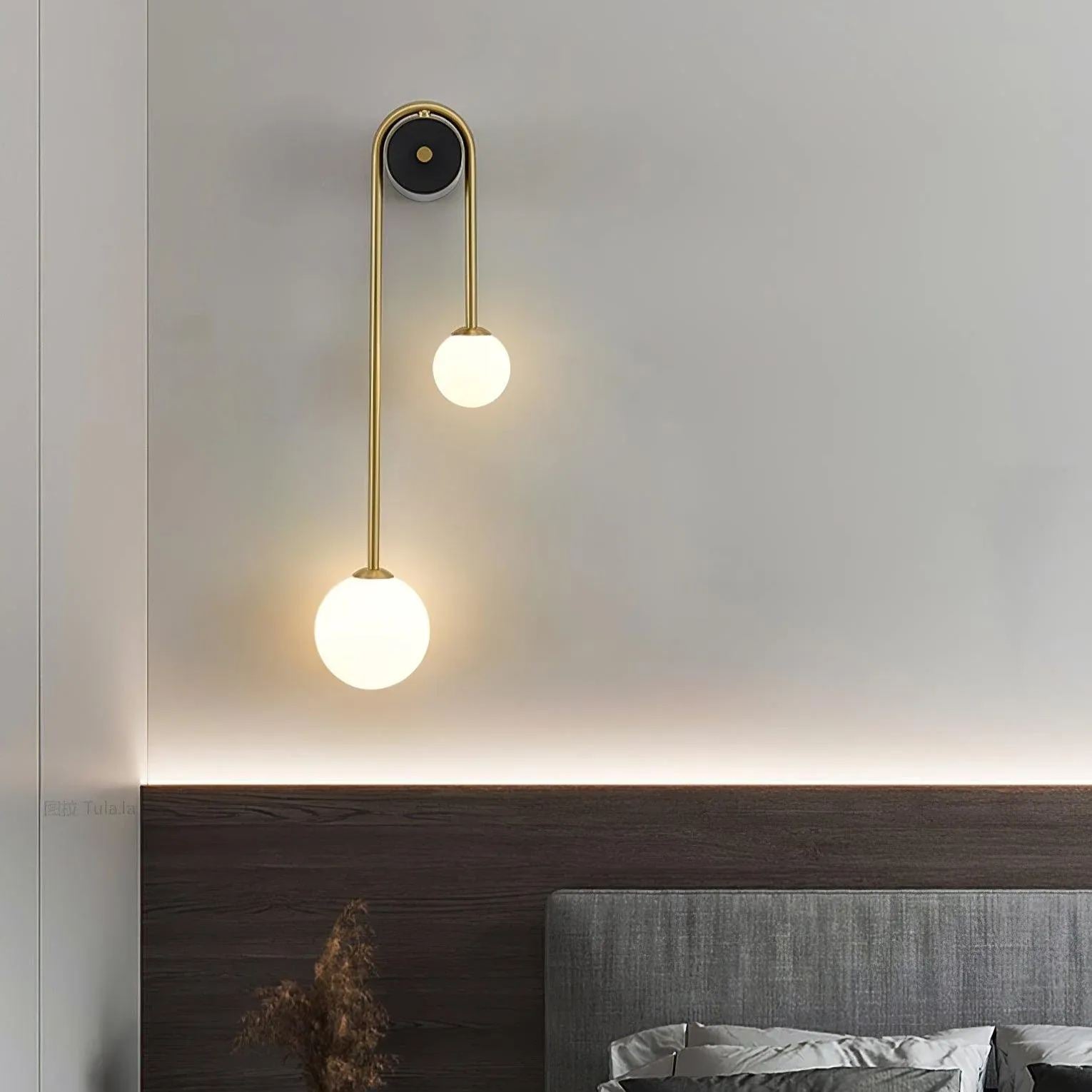 Edge Minimalisme Métal Gris Noir Laiton Verre Applique Murale Chambre à Coucher Salon