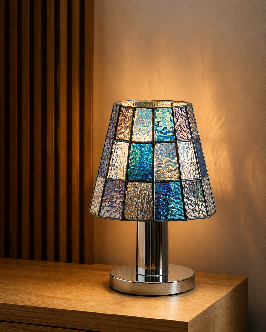 KALI designer table lamp casting warm ambient light over a coffee table — DecoHarmonie