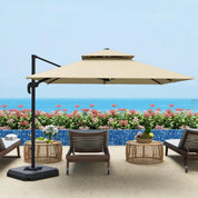 Cantilever Parasol 2.7x2.7m Aluminium Frame Crank Tilt 360° Rotation Double Top Garden Umbrella with Base and Cover, Khaki