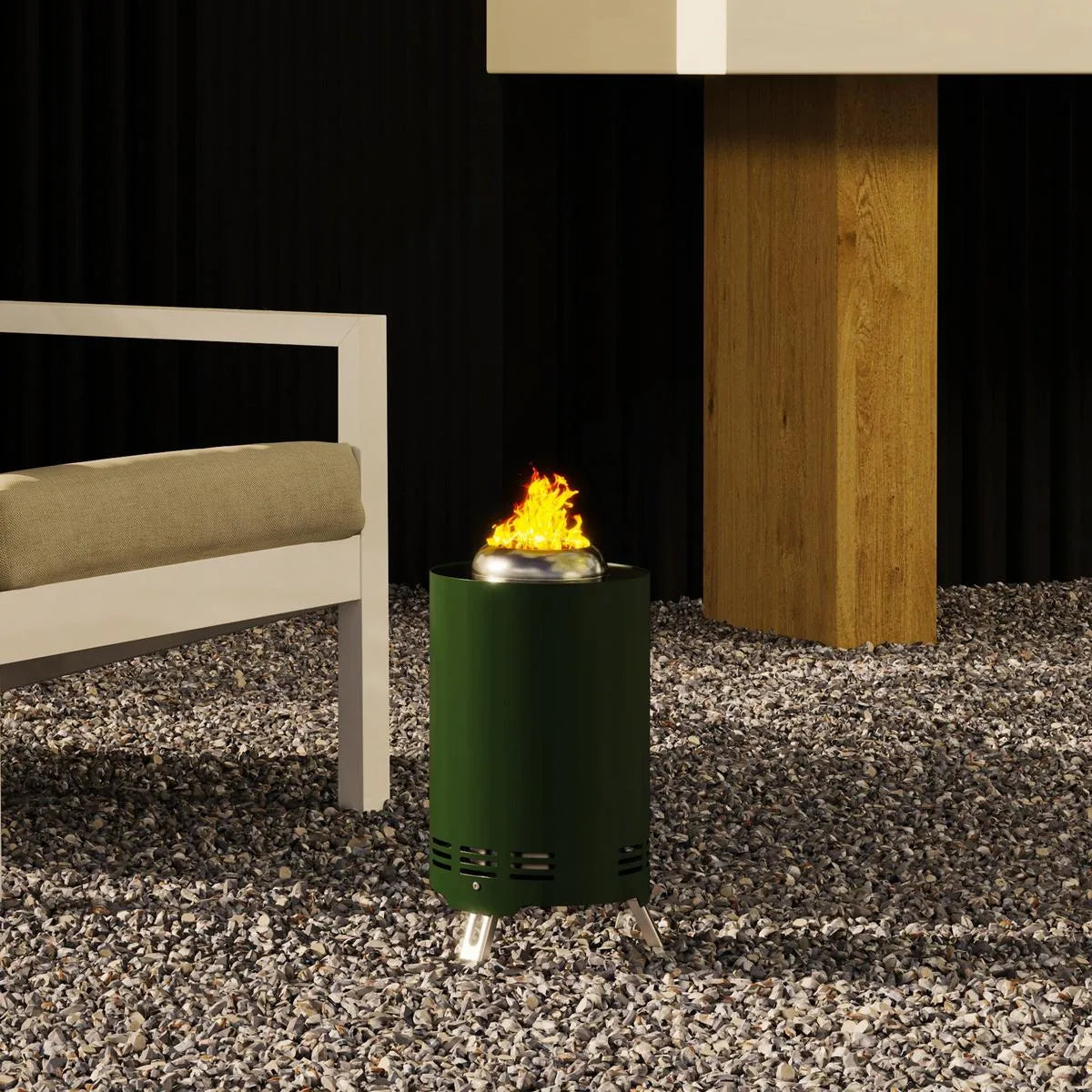 Fire Pit Portable Stainless Steel, 16×16cm, Green with Poker for Garden Camping Bonfire Party, Smokeless Wood- or Pellet-Fuelled Tabletop