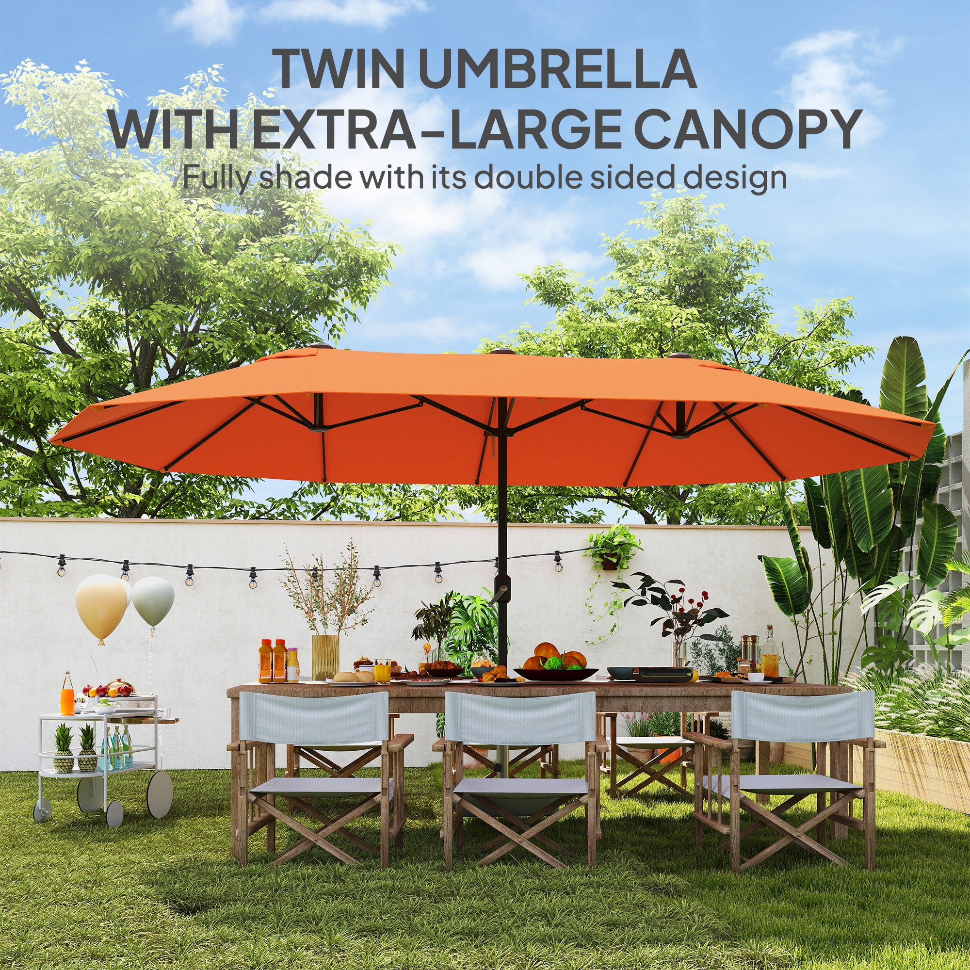 Double Garden Parasol 4.6m Outdoor Patio Sun Umbrella, Orange