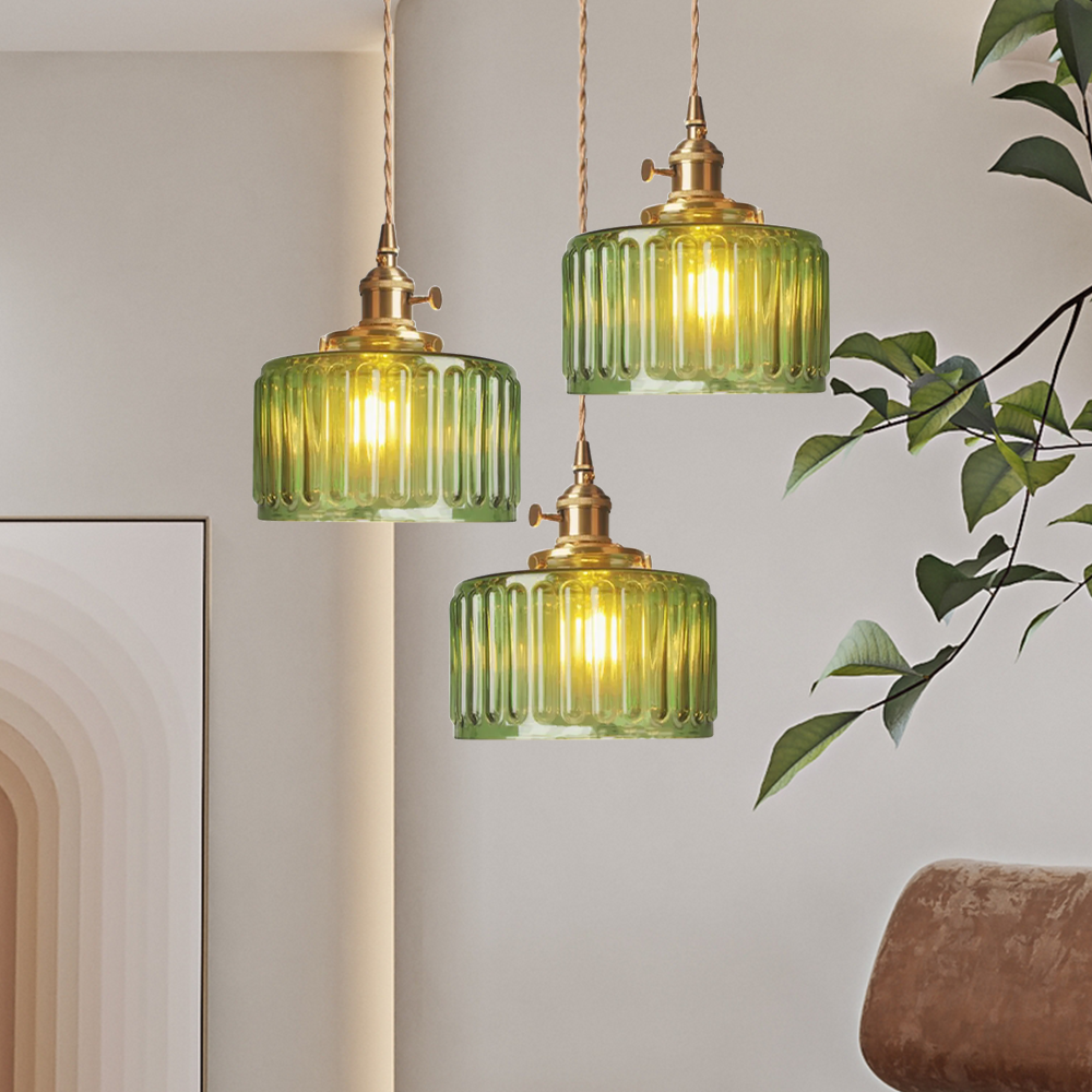 Pendant Light Green Glass - SAIPHX | Vintage Elegance