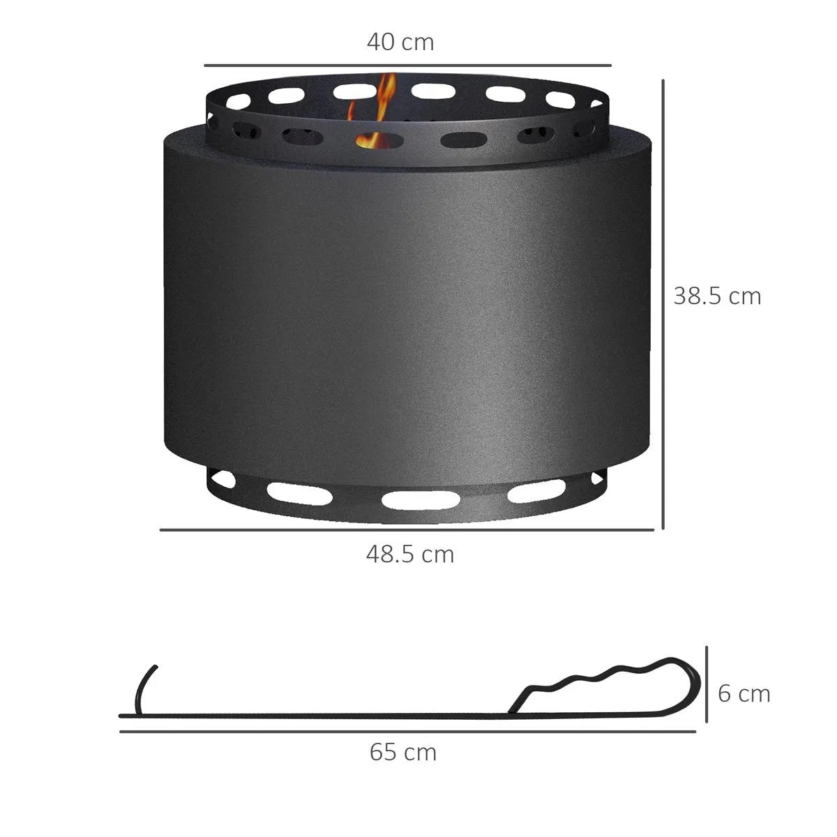 Smokeless Fire Pit Portable Wood Burning, 48.5cm, Black with Poker for Garden Camping Bonfire Party