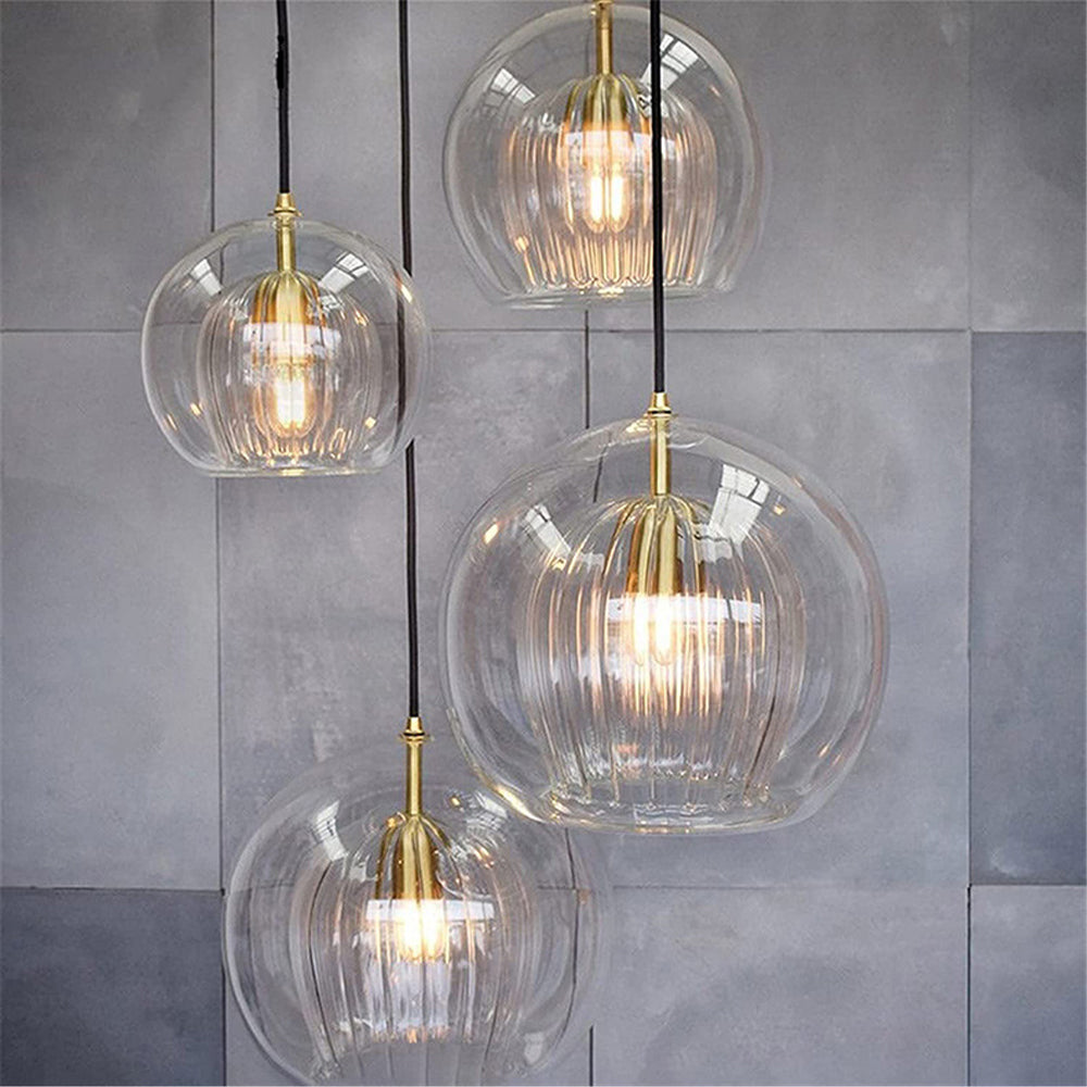 Hailie Suspension Bulle Nordique Métal/Verre Transparent/Doré Salon/Chambre