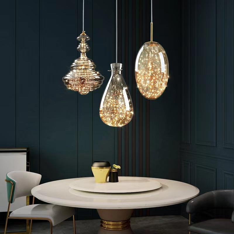 Pendant Light Gray Glass LED - VAULTX | Romantic Glow