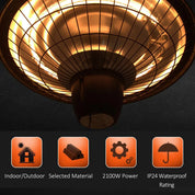 Outdoor Ceiling Mounted Halogen Electric Heater 2100W Hanging Patio Garden Warmer Light, Black