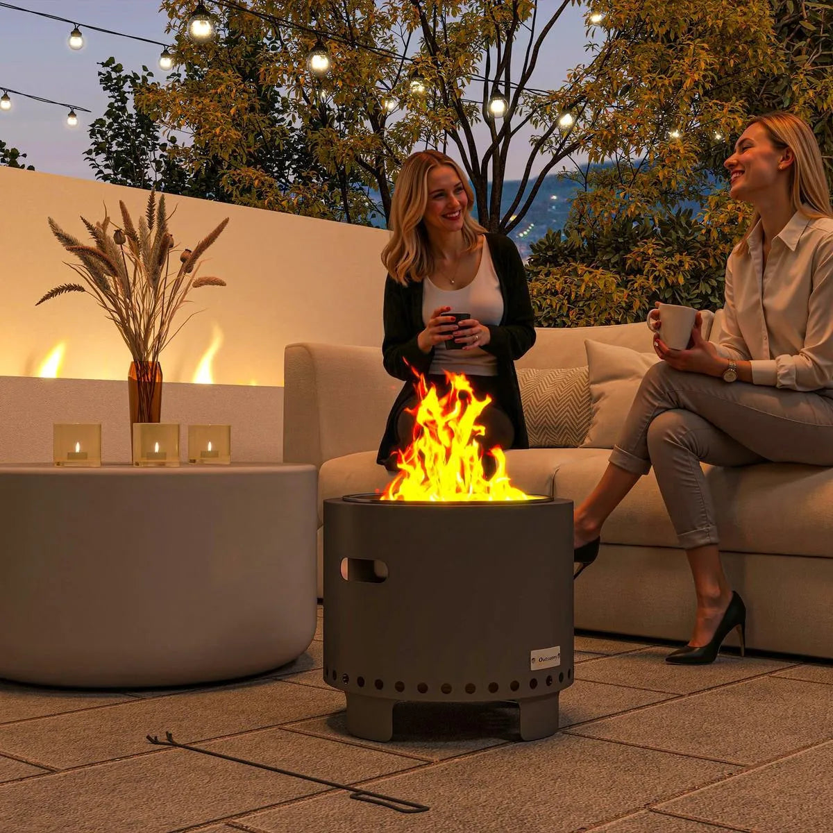 Smokeless Fire Pit Steel with Poker, Grey