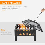 Fire Pit Outdoor, 66cm, Black, with Screen Cover and Poker for Patio Backyard Wood Burner Firepit Bowl