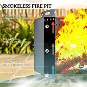 Smokeless Fire Pit Portable Wood Burning, 48.5cm, Dark Grey with Poker for Garden Camping Bonfire Party