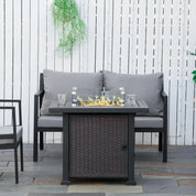 Gas Fire Pit Table Square Propane, 50,000 BTU, 81×81×64cm, Black, Rattan Smokeless with Glass Screen, Glass Beads and Lid for Patio