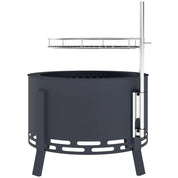 Fire Pit Portable Round, 58cm, Black with Grill Grate, Ash Catcher and Poker for Garden Camping Bonfire Picnic BBQ