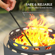 Smokeless Fire Pit Portable Wood Burning, 48.5cm, Dark Grey with Poker for Garden Camping Bonfire Party