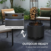 Smokeless Fire Pit Portable Wood Burning, 48.5cm, Black with Poker for Garden Camping Bonfire Party