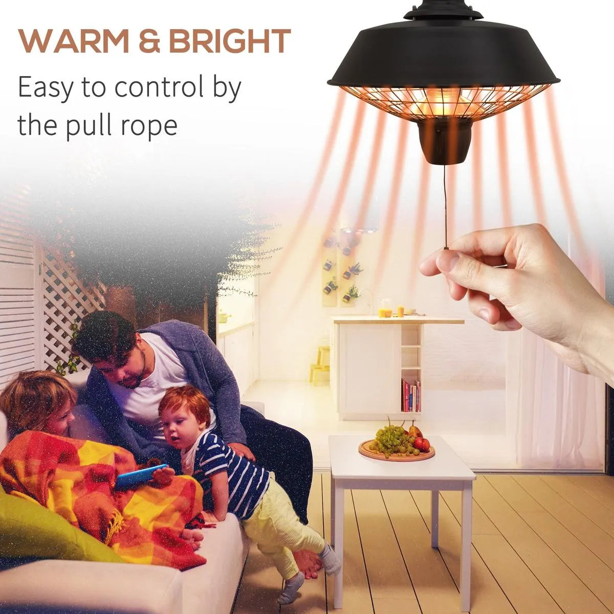 Outdoor Ceiling Mounted Halogen Electric Heater 2100W Hanging Patio Garden Warmer Light, Black
