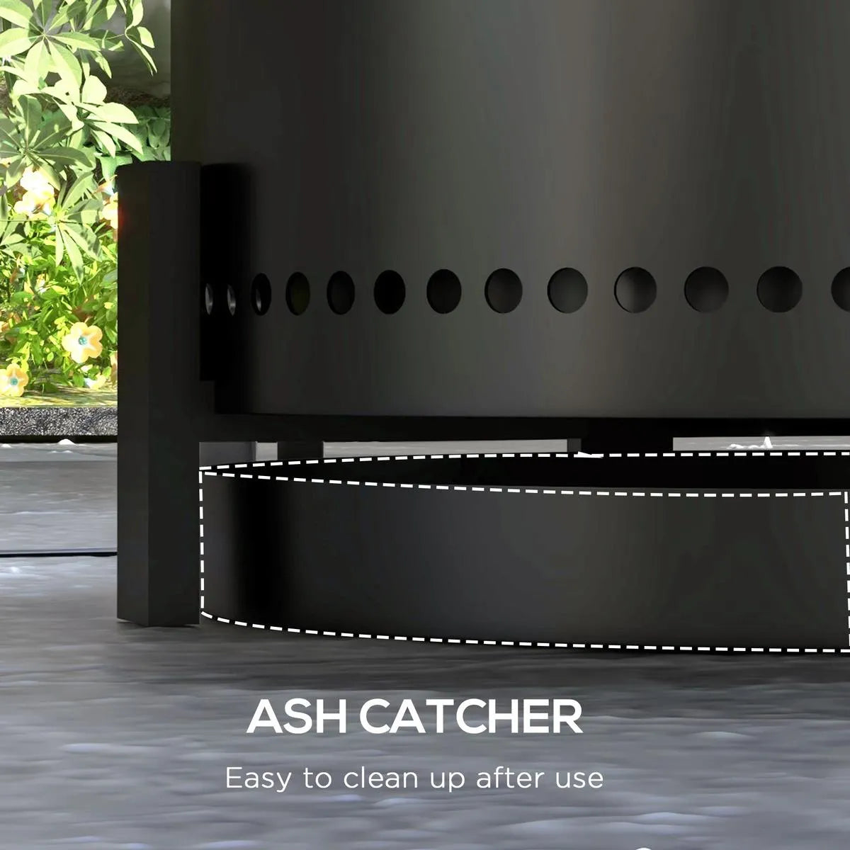 Smokeless Fire Pit Portable Wood Burning with Ash Catcher, 37cm, Black with Poker for Garden Camping Bonfire Party
