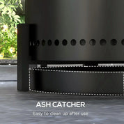 Smokeless Fire Pit Portable Wood Burning with Ash Catcher, 37cm, Black with Poker for Garden Camping Bonfire Party