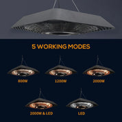 Electric Hanging Patio Heater 2000W Ceiling Mounted Halogen Heating Indoor Outdoor Remote Control Aluminium