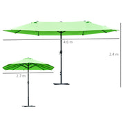 Double-Sided Sun Umbrella Canopy 4.6m Crank Shade with Cross Base, Green