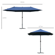 Double-Sided Sun Umbrella Canopy 4.6m Crank Shade with Cross Base, Dark Blue