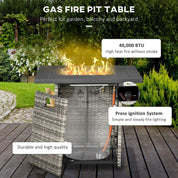 Gas Fire Pit Table Patio Square PE Rattan, 40,000 BTU, Mixed Grey with Rain Cover, Mesh Lid and Lava Stone