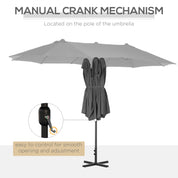 Double-Sided Sun Umbrella Canopy 4.6m Crank Shade with Cross Base, Grey