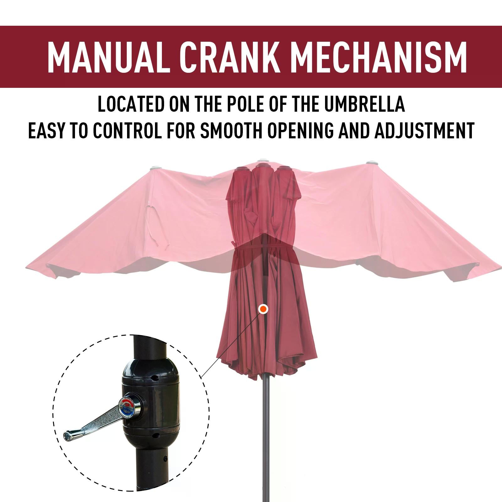 Double-Sided Patio Parasol Sun Umbrella 4.6m, Wine Red