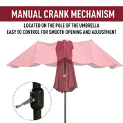 Double-Sided Patio Parasol Sun Umbrella 4.6m, Wine Red