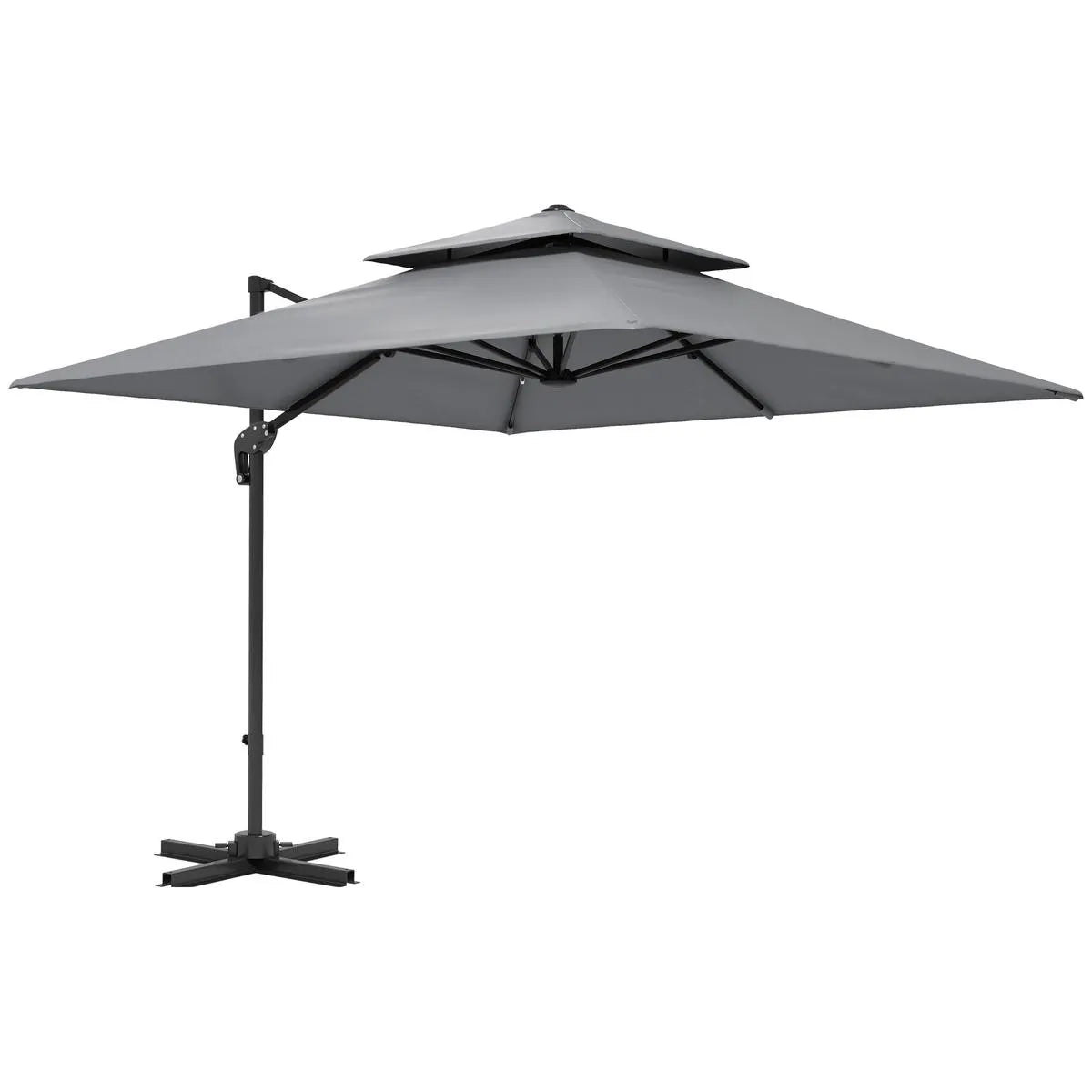 Cantilever Parasol 3x3m Aluminium Frame Crank Tilt 360° Rotation Double Top Garden Umbrella with Cover Cross Base Only, Light Grey