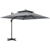 Cantilever Parasol 3x3m Aluminium Frame Crank Tilt 360° Rotation Double Top Garden Umbrella with Cover Cross Base Only, Light Grey