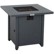Gas Fire Pit Table Rattan-style Square, 40,000 BTU, Grey, Propane Smokeless with Thermocouple, Lava Rocks, Waterproof Cover, Spark Guard and Lid for Patio