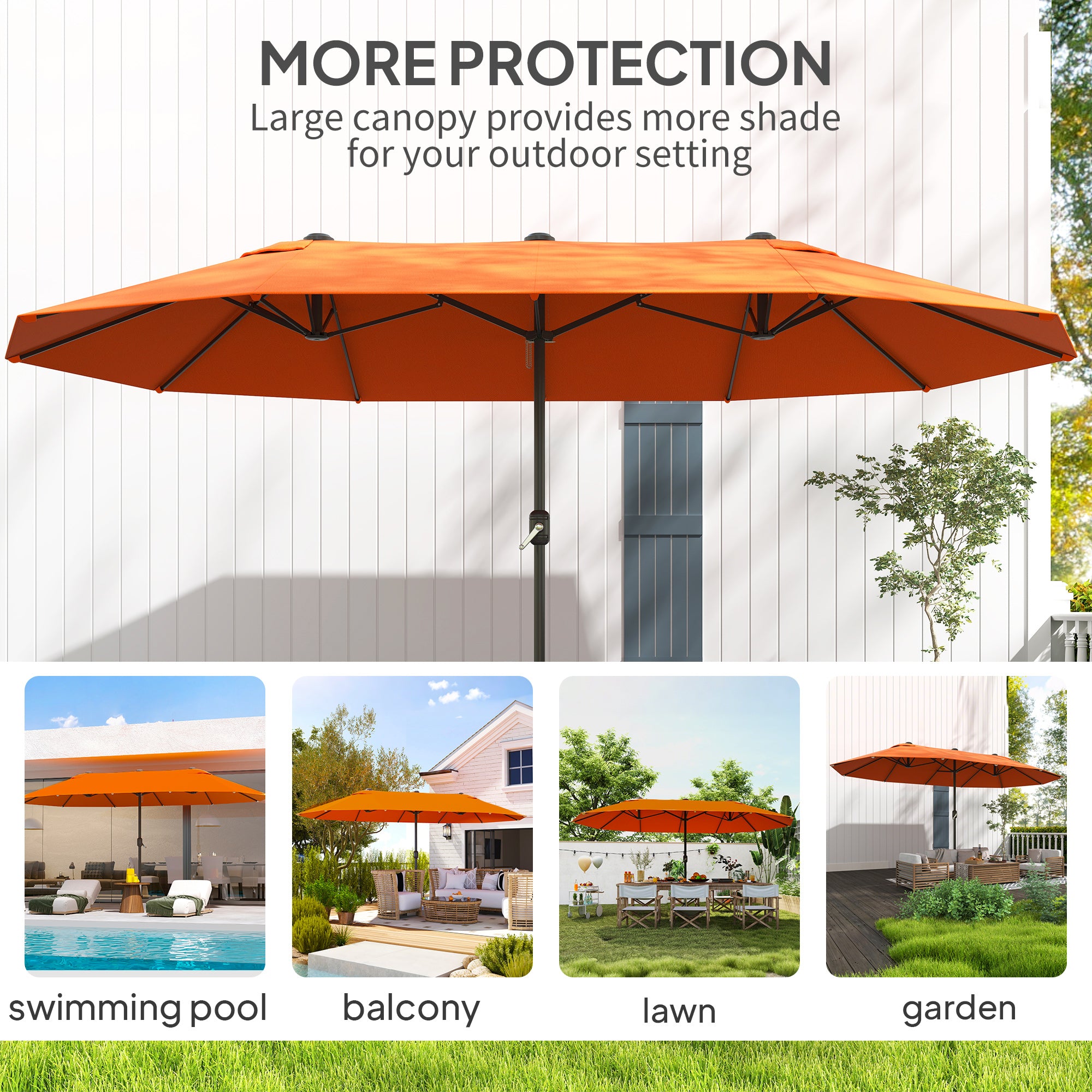 Double Garden Parasol 4.6m Outdoor Patio Sun Umbrella, Orange