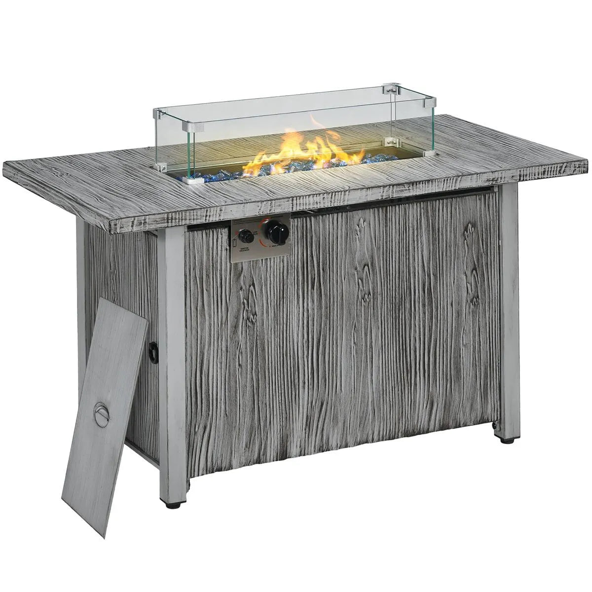 Gas Fire Pit Table, 50,000 BTU, Grey with Cover and Glass Screen