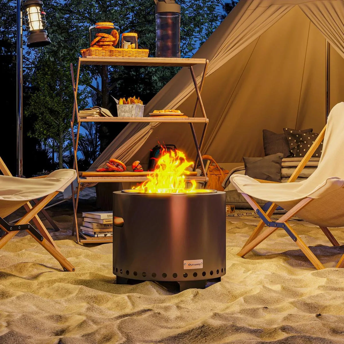 Smokeless Fire Pit Steel with Poker, Grey