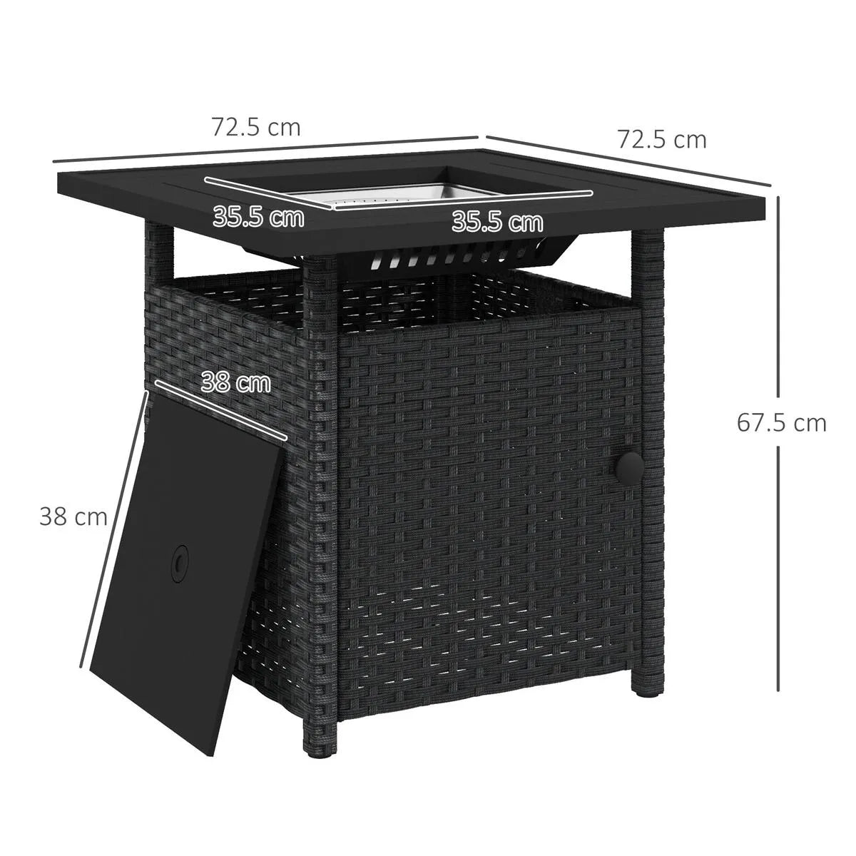 Fire Pit Table, 50,000 BTU, 72.5×72.5cm, Black with Cover