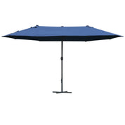 Double-Sided Sun Umbrella Canopy 4.6m Crank Shade with Cross Base, Dark Blue