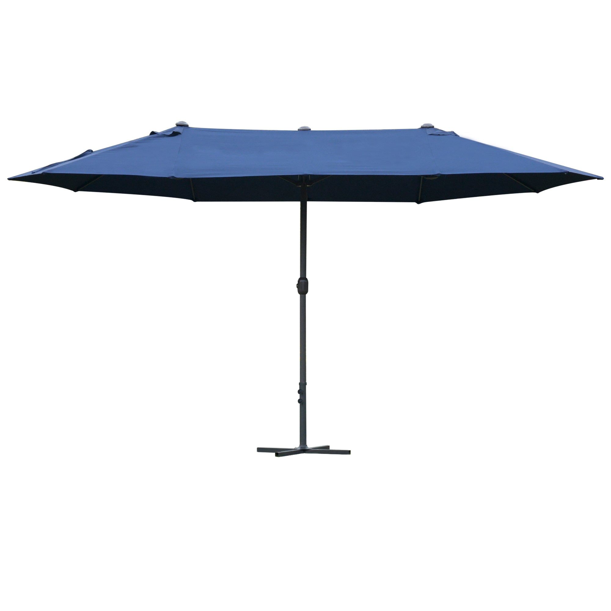 Double-Sided Sun Umbrella Canopy 4.6m Crank Shade with Cross Base, Dark Blue
