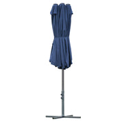 Double-Sided Sun Umbrella Canopy 4.6m Crank Shade with Cross Base, Dark Blue