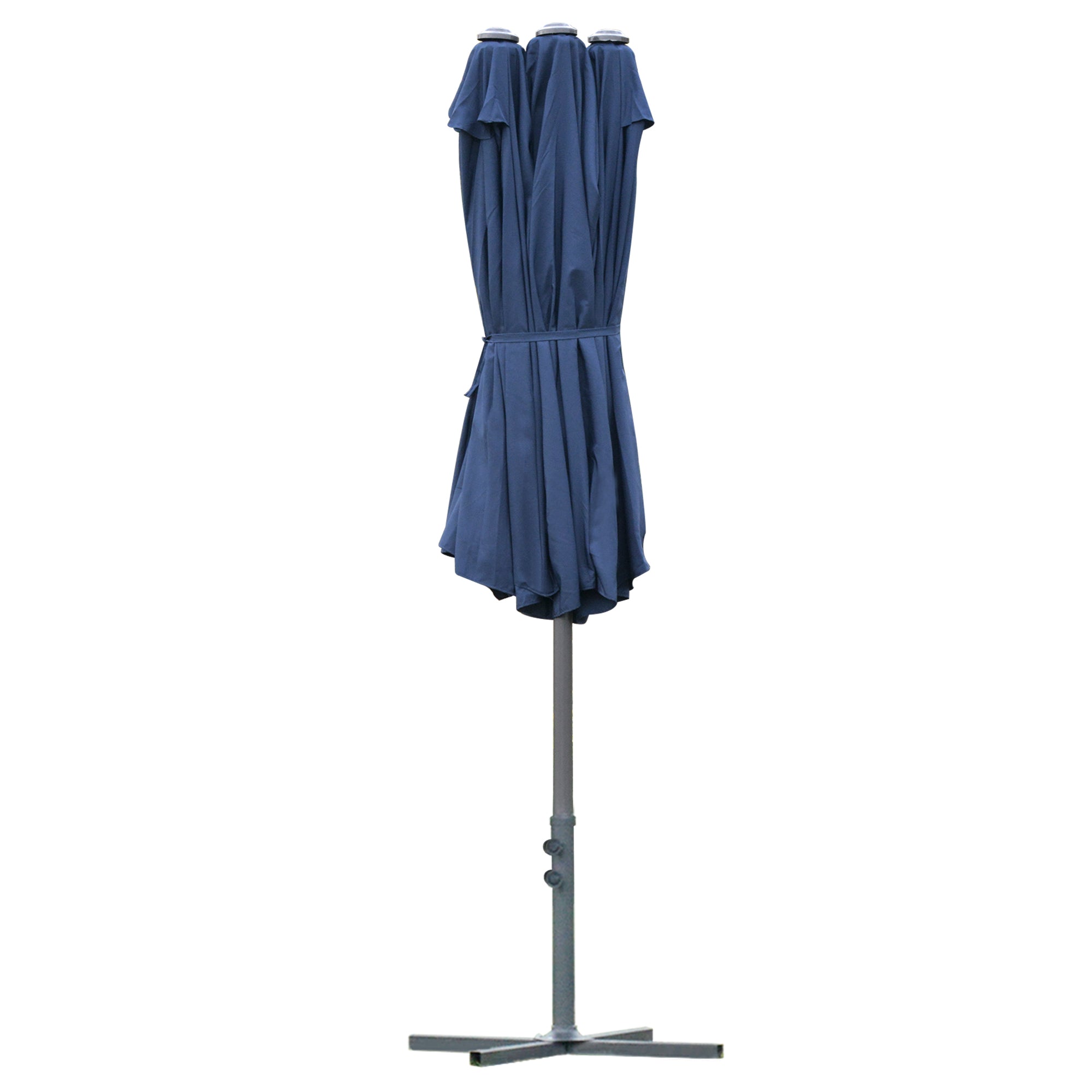 Double-Sided Sun Umbrella Canopy 4.6m Crank Shade with Cross Base, Dark Blue