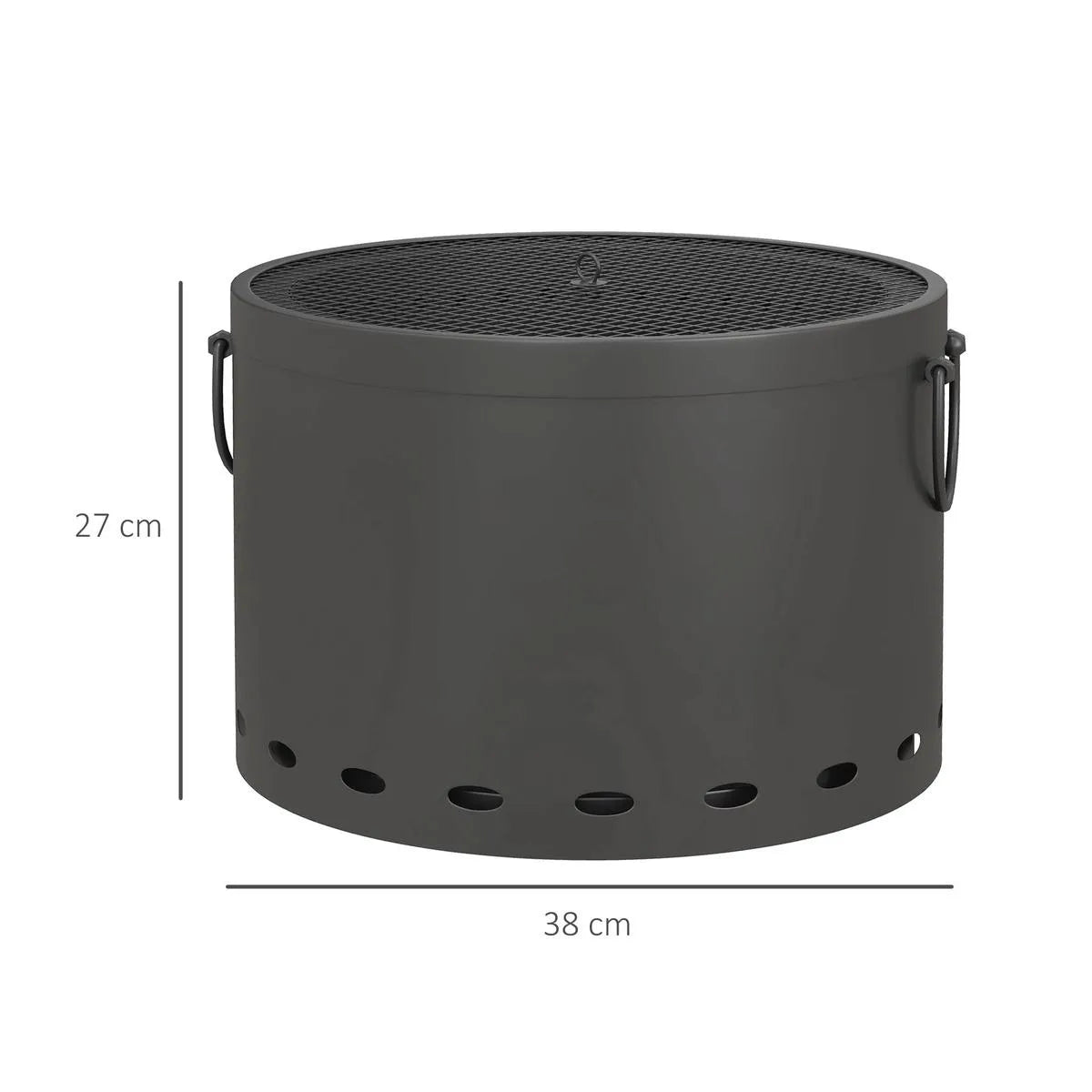Smokeless Fire Pit Portable Wood Burning, 38cm, Dark Grey with Spark Screen and Poker for Garden Patio Picnic Bonfire Stove