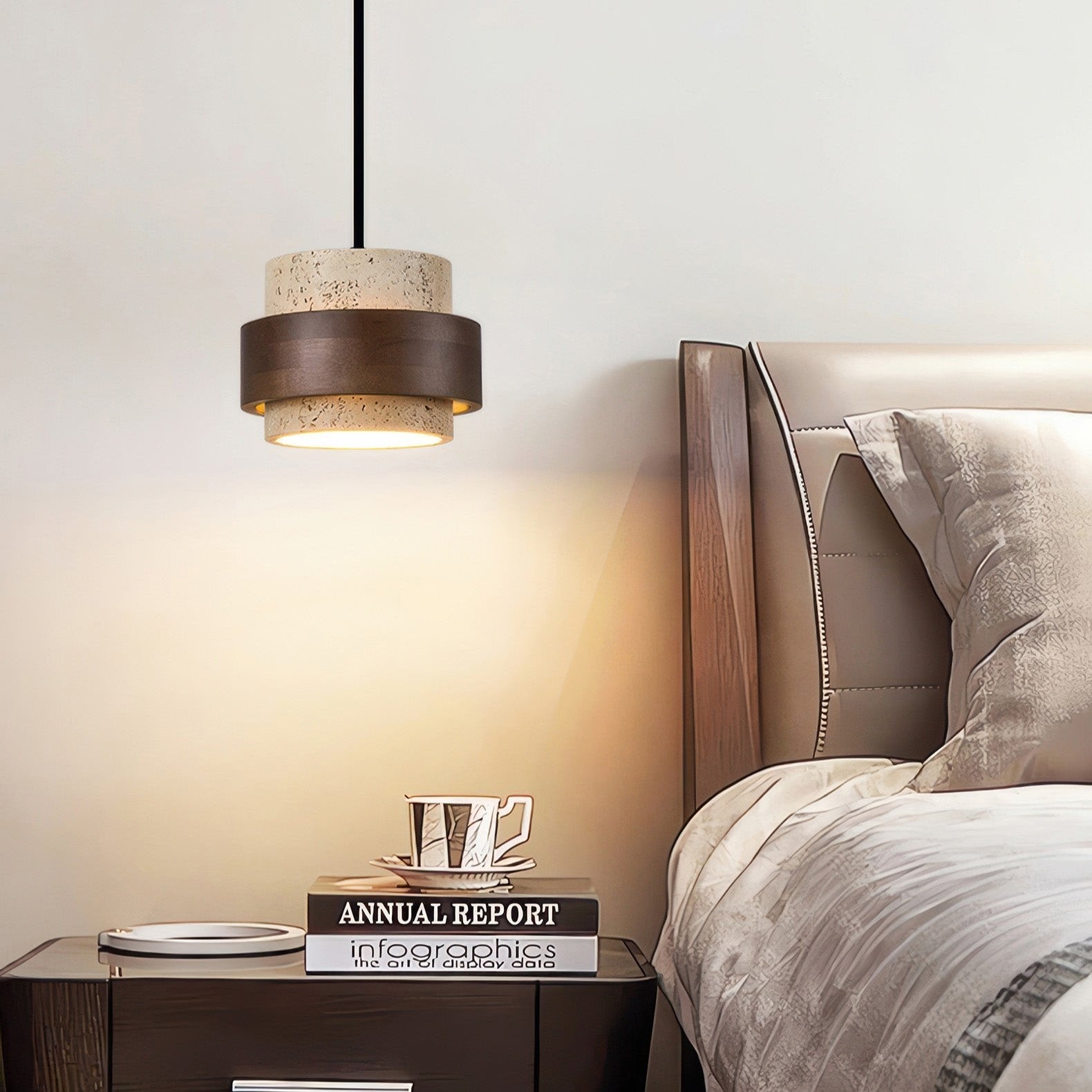 Pendant Light Travertine Wood - KRYNNX | Serene Ambiance