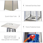 Stainless Steel Outdoor Garden Pyramid Patio Heater with Wheels Rain Cover, Silver